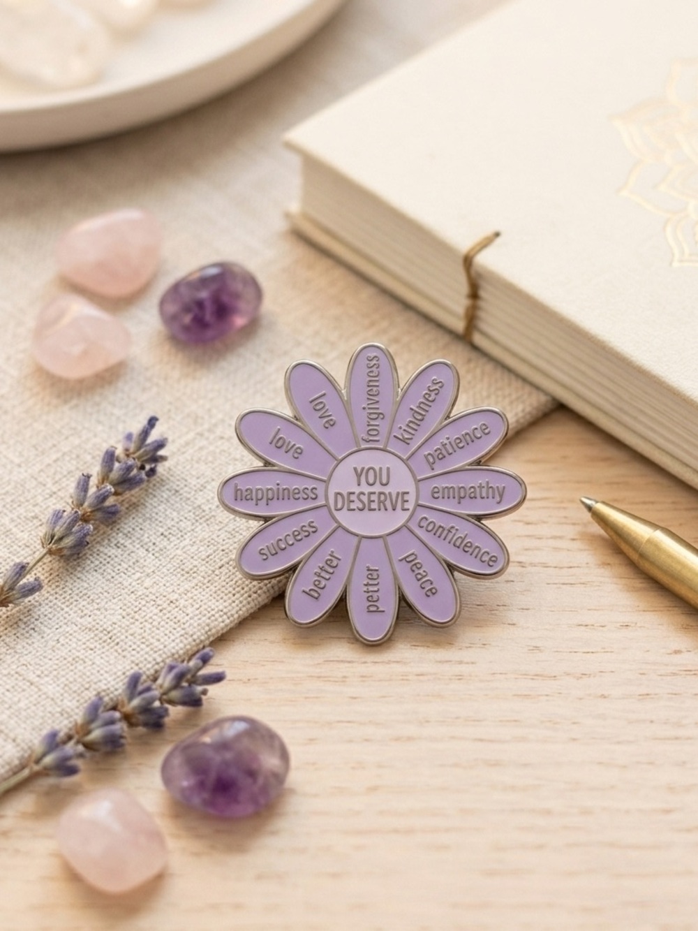 Lavender 'You Deserve' Daisy Enamel Pin